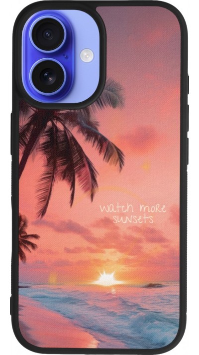 Coque iPhone 16 - Silicone rigide noir Watch more sunsets Summer 2026