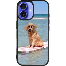 Coque iPhone 16 - Silicone rigide noir Summer Dog on Paddle