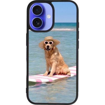 iPhone 16 Case Hülle - Silikon schwarz Summer Dog on Paddle