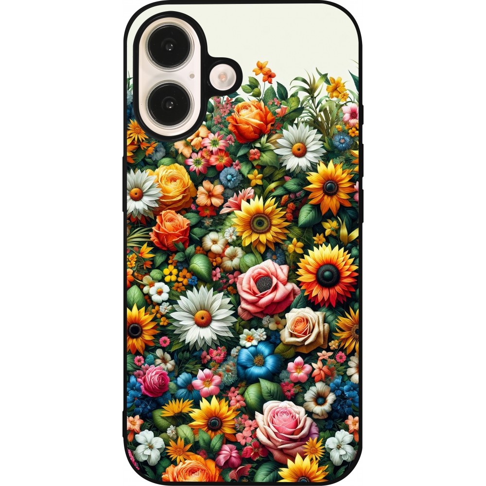 Coque iPhone 16 - Silicone rigide noir Summer Floral Pattern