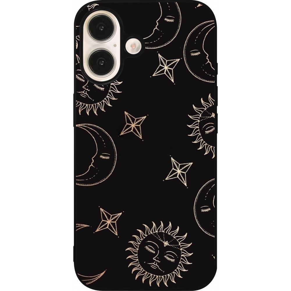 Coque iPhone 16 - Silicone rigide noir Suns and Moons