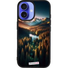 iPhone 16 Case Hülle - Silikon schwarz Sonnenuntergang Waldsee