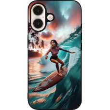 iPhone 16 Case Hülle - Silikon schwarz Surferin aus Bali