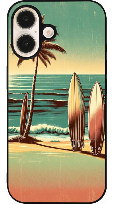 Coque iPhone 16 - Silicone rigide noir Surf Paradise
