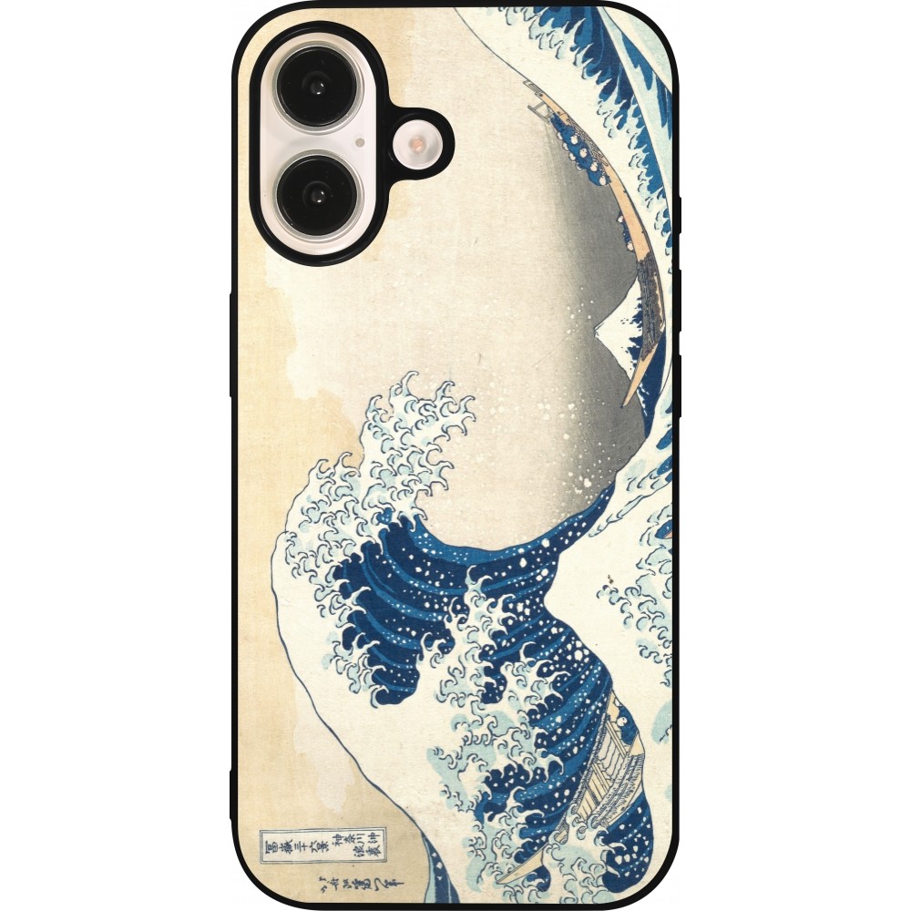 iPhone 16 Case Hülle - Silikon schwarz Kunstbild - Die große Welle vor Kanagawa - Hokusai