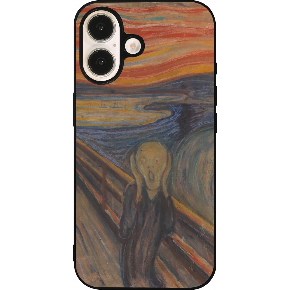 Coque iPhone 16 - Silicone rigide noir Tableau art - Le Cri - Edvard Munch
