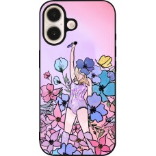 Coque iPhone 16 - Silicone rigide noir Taylor Swift Sketch - Pink