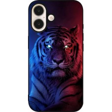 Coque iPhone 16 - Silicone rigide noir Tiger Blue Red