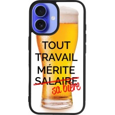 Coque iPhone 16 - Silicone rigide noir Tout travail mérite sa bière
