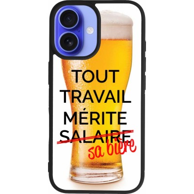 Coque iPhone 16 - Silicone rigide noir Tout travail mérite sa bière