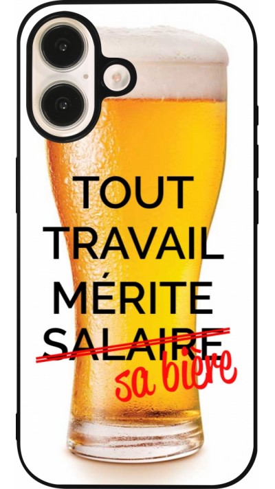 Coque iPhone 16 - Silicone rigide noir Tout travail mérite sa bière