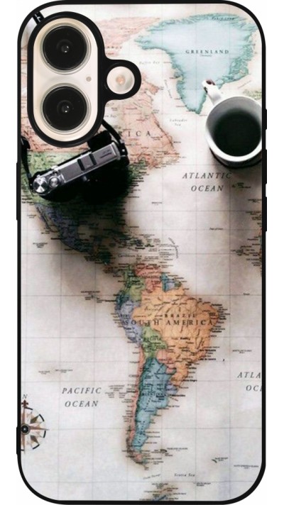 Coque iPhone 16 - Silicone rigide noir Travel 01