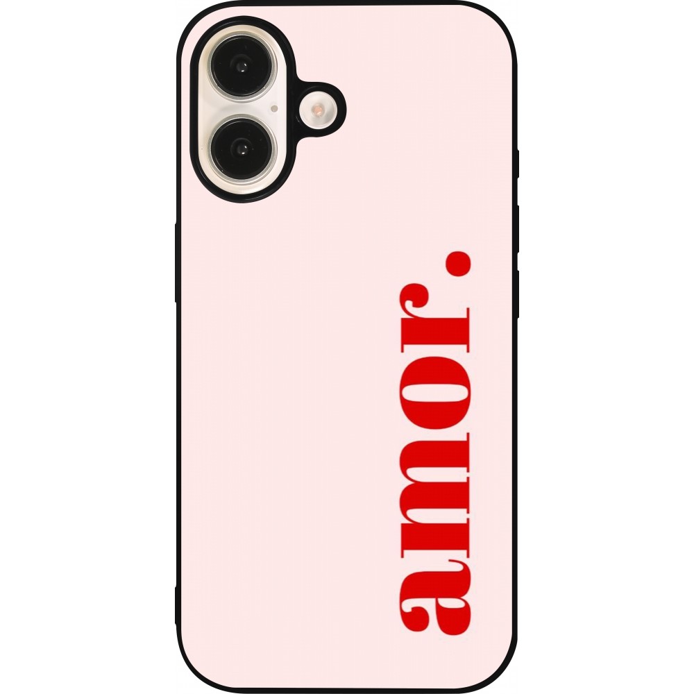 Coque iPhone 16 - Silicone rigide noir Valentine 2024 amor