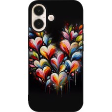 Coque iPhone 16 - Silicone rigide noir Valentine 2024 Coeur Noir Abstrait