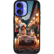 iPhone 16 Case Hülle - Silikon schwarz Valentin 2024 Hund & Katze Kerzenlicht