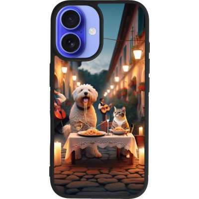 iPhone 16 Case Hülle - Silikon schwarz Valentin 2024 Hund & Katze Kerzenlicht