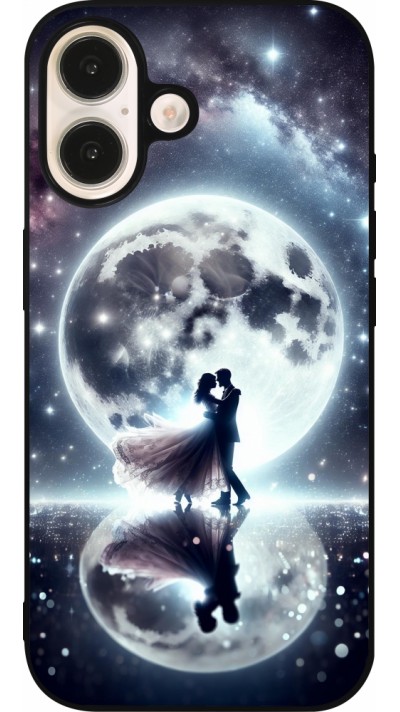 Coque iPhone 16 - Silicone rigide noir Valentine 2024 Love under the moon