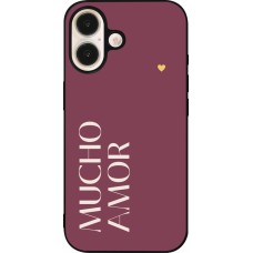 Coque iPhone 16 - Silicone rigide noir Valentine 2024 mucho amor rosado