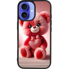 iPhone 16 Case Hülle - Silikon schwarz Valentin 2024 Rosaroter Teddybär