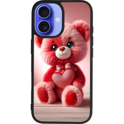 iPhone 16 Case Hülle - Silikon schwarz Valentin 2024 Rosaroter Teddybär