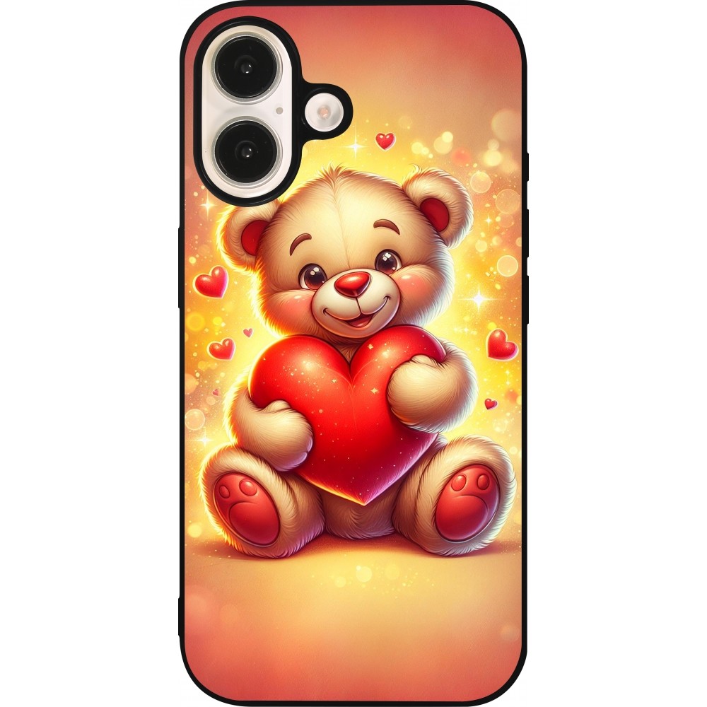iPhone 16 Case Hülle - Silikon schwarz Valentin 2024 Teddy Liebe