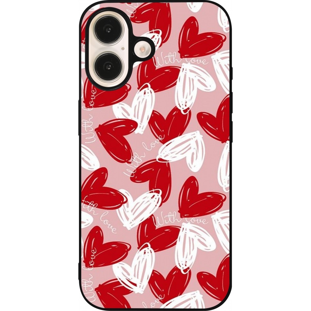 iPhone 16 Case Hülle - Silikon schwarz Valentine 2024 with love heart