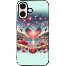 Coque iPhone 16 - Silicone rigide noir Valentine 2025 Chic