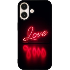 Coque iPhone 16 - Silicone rigide noir Valentine 2025 Neon Love