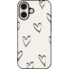 Coque iPhone 16 - Silicone rigide noir Valentine 2023 minimalist hearts