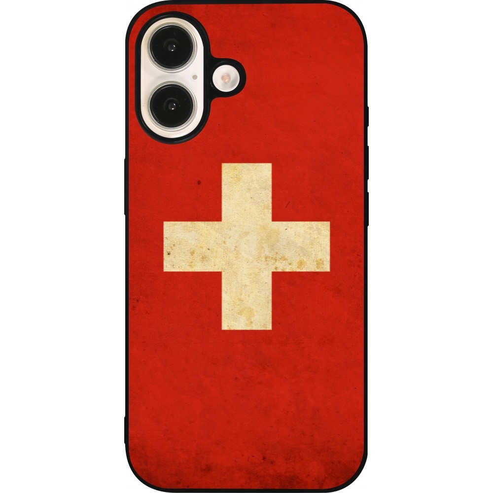iPhone 16 Case Hülle - Silikon schwarz Vintage Flag SWISS