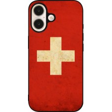 iPhone 16 Case Hülle - Silikon schwarz Vintage Flag SWISS
