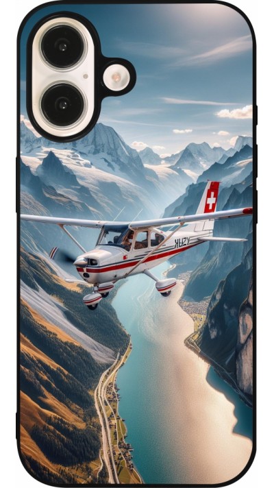 iPhone 16 Case Hülle - Silikon schwarz Schweizer Alpenflug