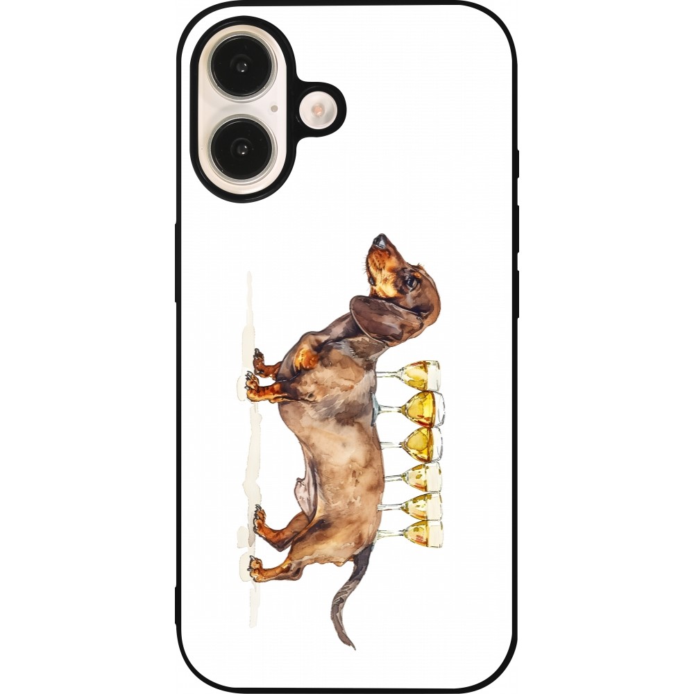 iPhone 16 Case Hülle - Silikon schwarz Wine Teckel