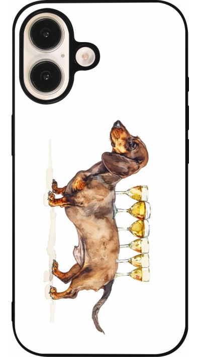 iPhone 16 Case Hülle - Silikon schwarz Wine Teckel