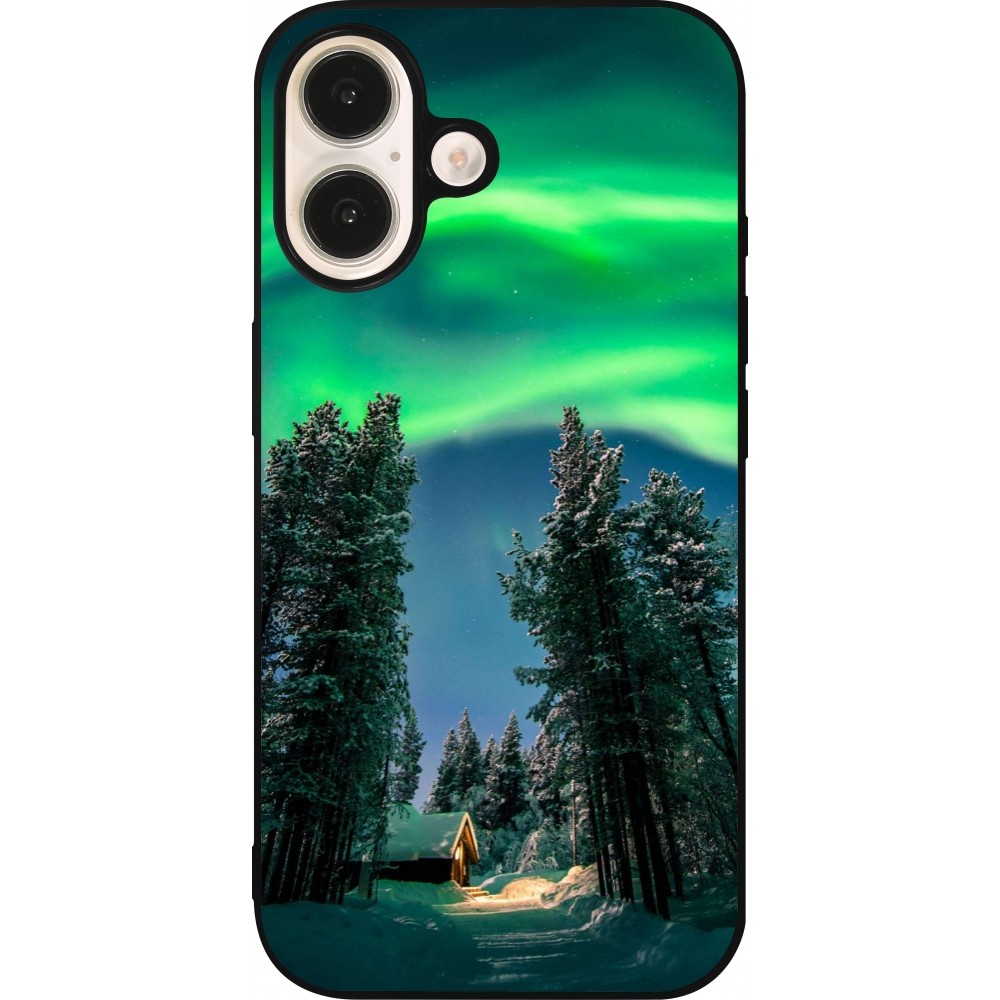 iPhone 16 Case Hülle - Silikon schwarz Winter 22 Northern Lights