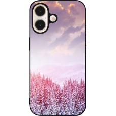 Coque iPhone 16 - Silicone rigide noir Winter 22 Pink Forest