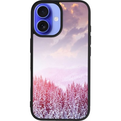 Coque iPhone 16 - Silicone rigide noir Winter 22 Pink Forest