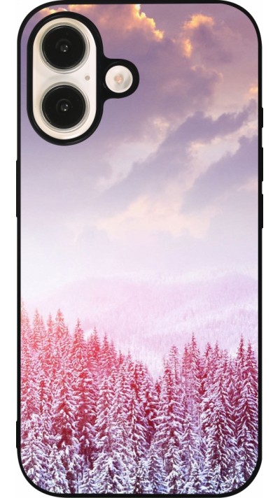 iPhone 16 Case Hülle - Silikon schwarz Winter 22 Pink Forest