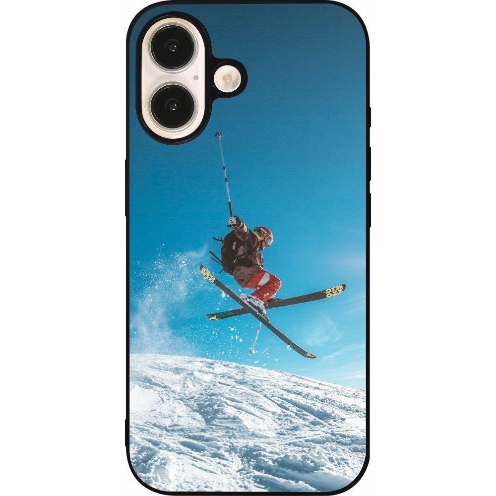 iPhone 16 Case Hülle - Silikon schwarz Winter 22 Ski Jump