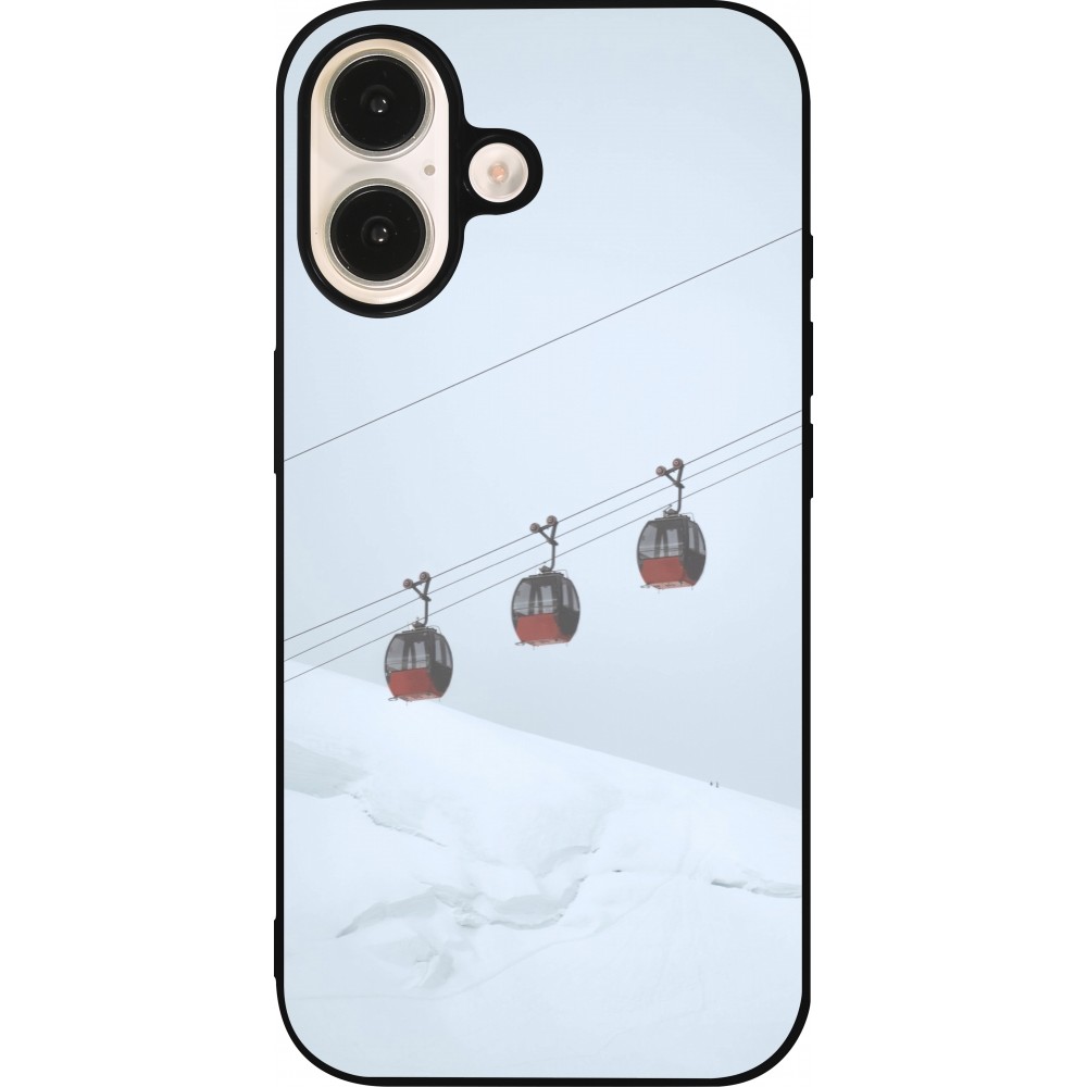 Coque iPhone 16 - Silicone rigide noir Winter 22 ski lift