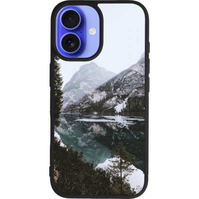 Coque iPhone 16 - Silicone rigide noir Winter 22 snowy mountain and lake