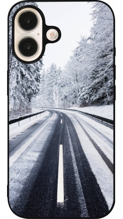iPhone 16 Case Hülle - Silikon schwarz Winter 22 Snowy Road