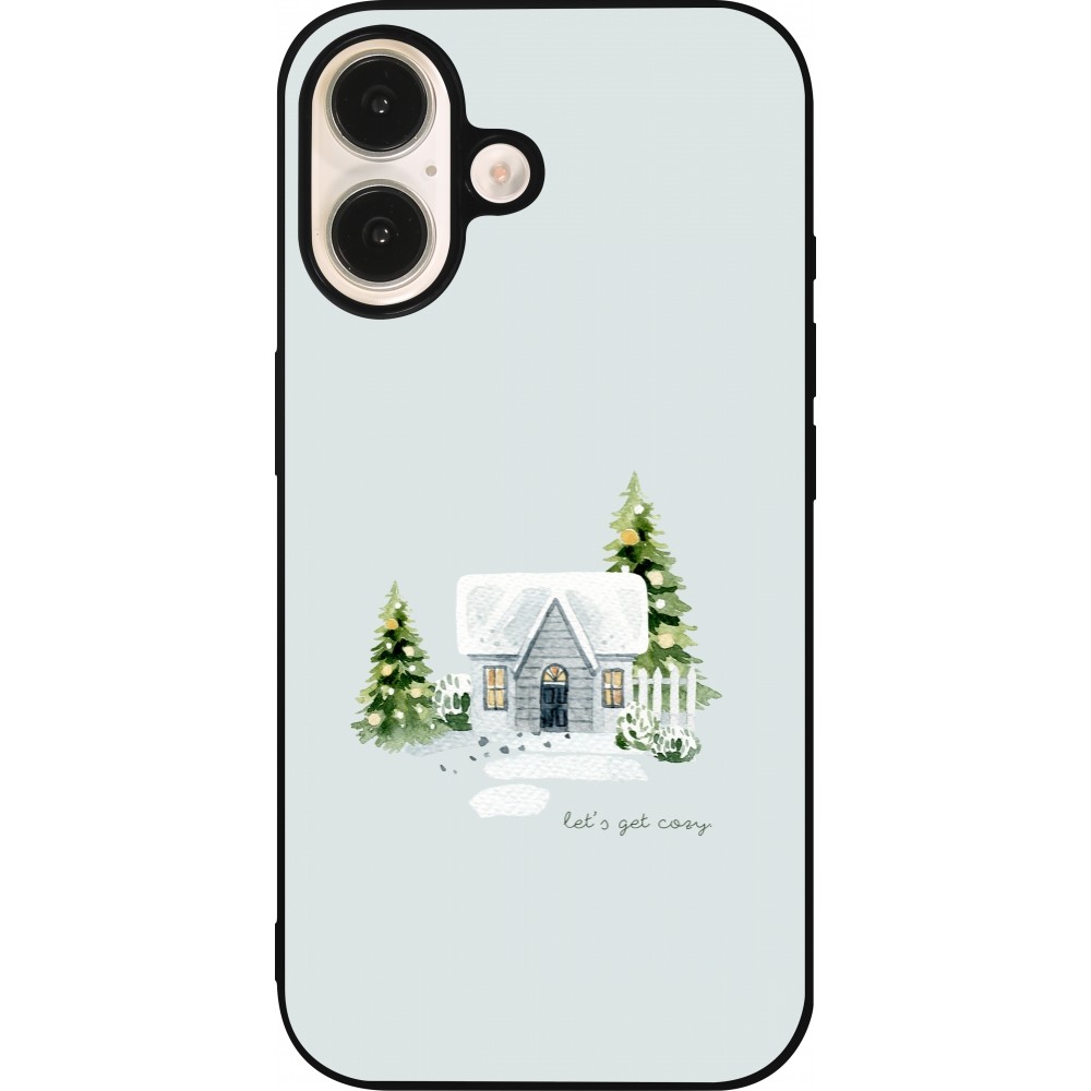 Coque iPhone 16 - Silicone rigide noir Winter 25 Cosy House
