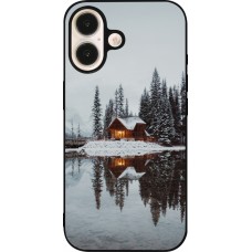 Coque iPhone 16 - Silicone rigide noir Winter 25 Winter house forest afternoon