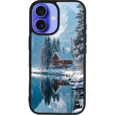 iPhone 16 Case Hülle - Silikon schwarz Winter 25 Winter house forest day