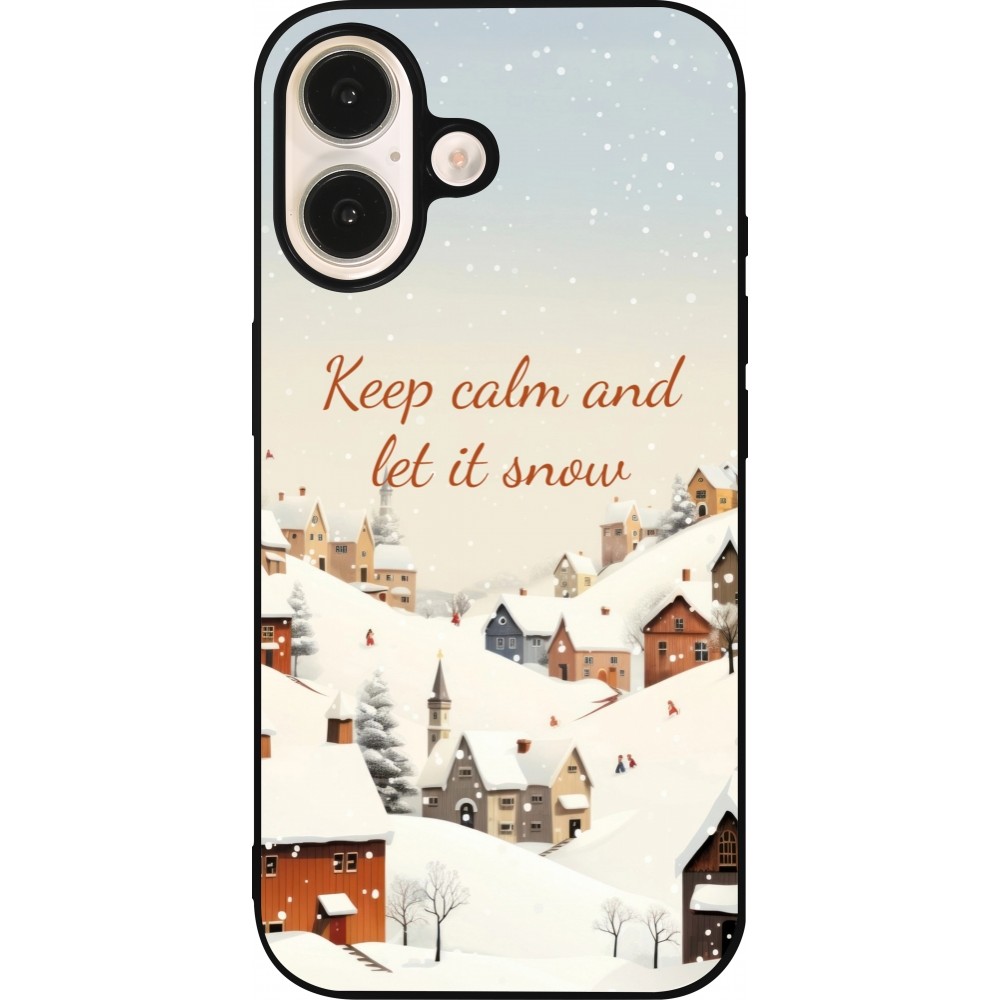 Coque iPhone 16 - Silicone rigide noir Winter 25 Winter Keep calm and let it snow