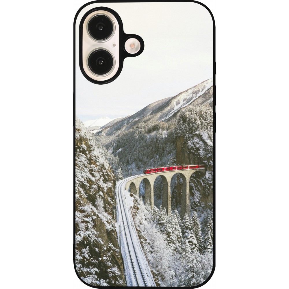 Coque iPhone 16 - Silicone rigide noir Winter 25 Winter polar express