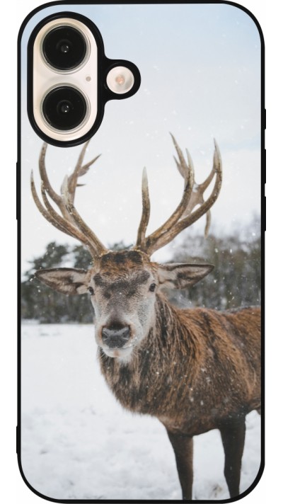 Coque iPhone 16 - Silicone rigide noir Winter 25 Winter reindeer