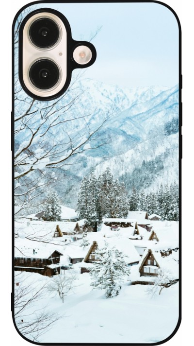 Coque iPhone 16 - Silicone rigide noir Winter 25 Winter snowy landscape