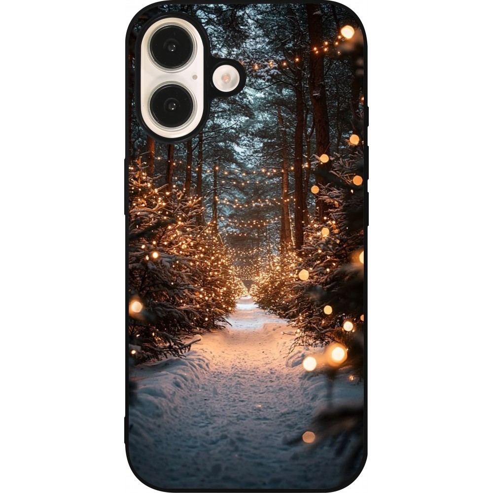 Coque iPhone 16 - Silicone rigide noir Winter 25 Winter snowy road